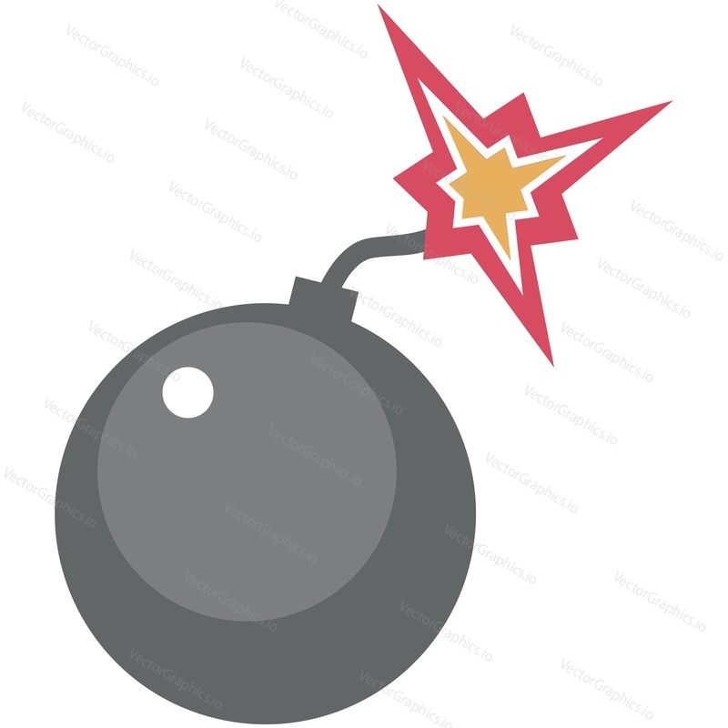 Cartoon black cannon bomb ball with burning explosive wick vector icon illustration isolated on white background