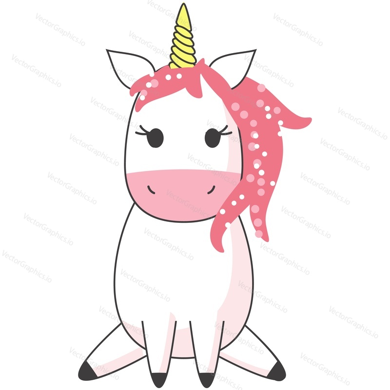 Cute unicorn vector. Baby horse cartoon icon. Charming smiling pony animal isolated character on white background