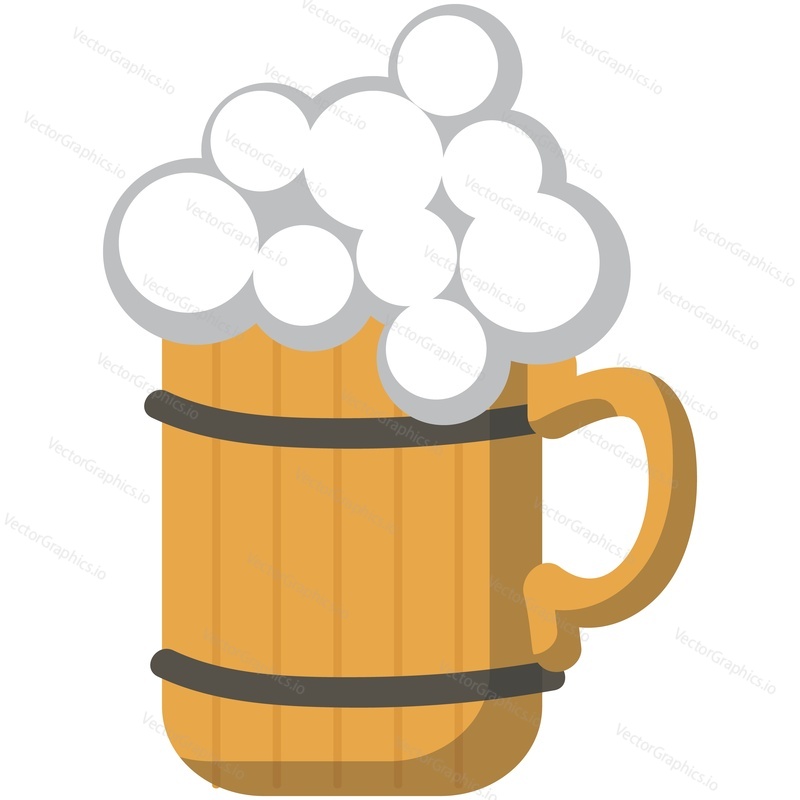 Wooden beer mug vector. Old cup icon. Foam bar alcohol drink pint, ale tankard isolated illustration on white background