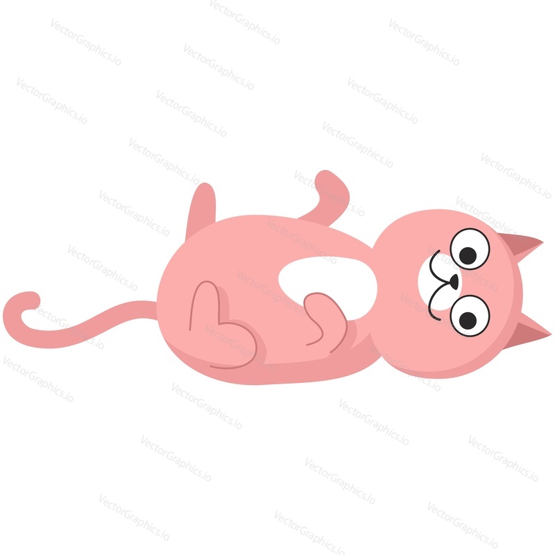 Cute cat vector. Cartoon animal. Kitten character illustration. Funny pet playing lying on back icon isolated on white background