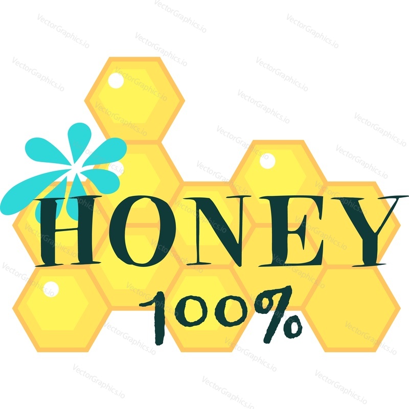 Honey icon. 100 percent food product vector sticker, badge or logo design isolated on white background