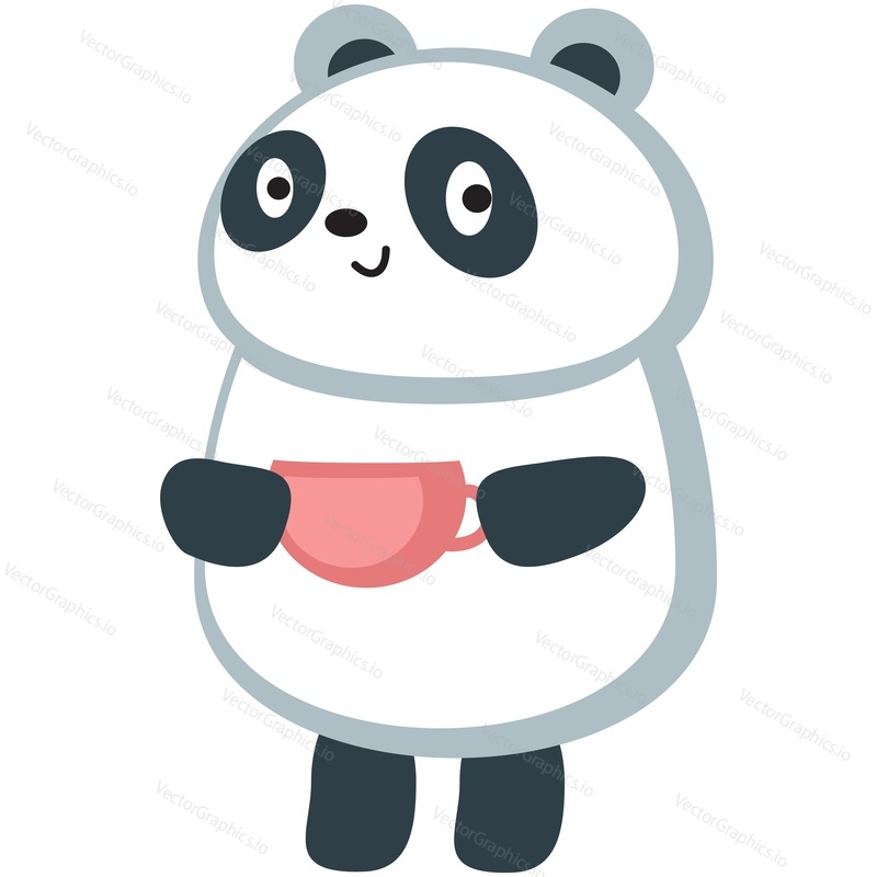 Cute cartoon panda vector. Bear animal icon. Funny baby cub character with happy face drinking tea or coffee isolated on white background