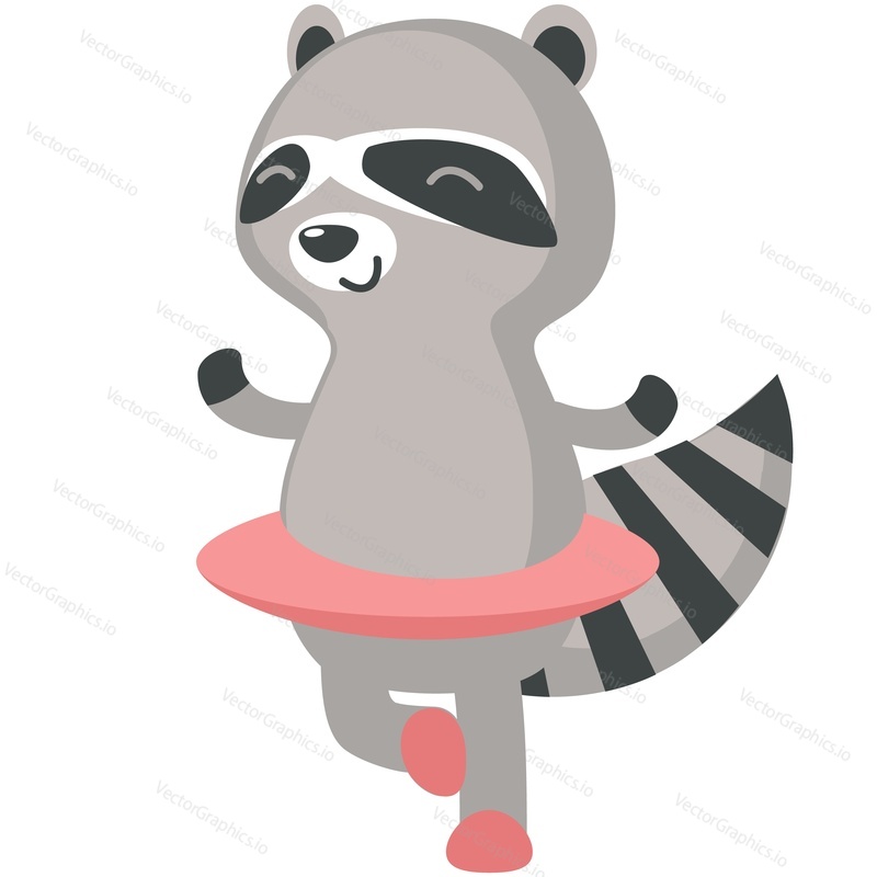 Cute raccoon vector. Funny woodland animal character wearing skirt dancing cartoon icon illustration isolated on white background