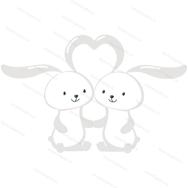 Sweet heart adorable animal family vector. Bunny couple in love icon. White rabbit romantic pair for postcard greeting isolated character