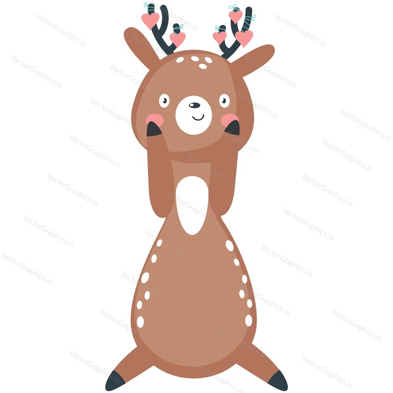 Animal with love vector. Cute deer with loving emotion cartoon icon illustration. Sweet happy character for valentine, birthday or wedding postcard romantic poster isolated design on white background