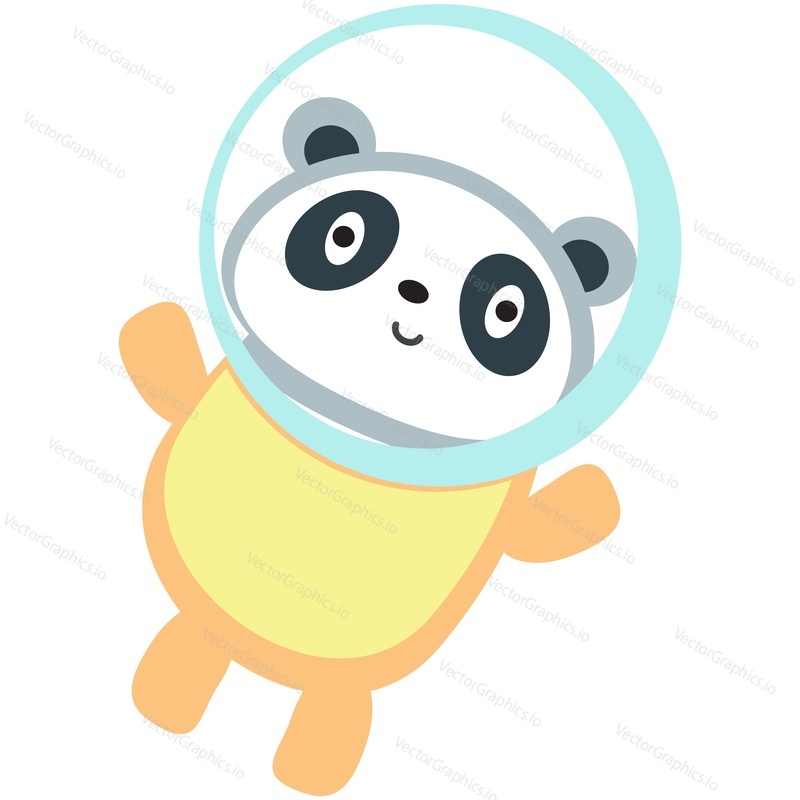 Cartoon funny panda cosmonaut in spacesuit vector. Cute bear animal astronaut character isolated on white background. Cosmos exploration, cosmic travel and astronomy science