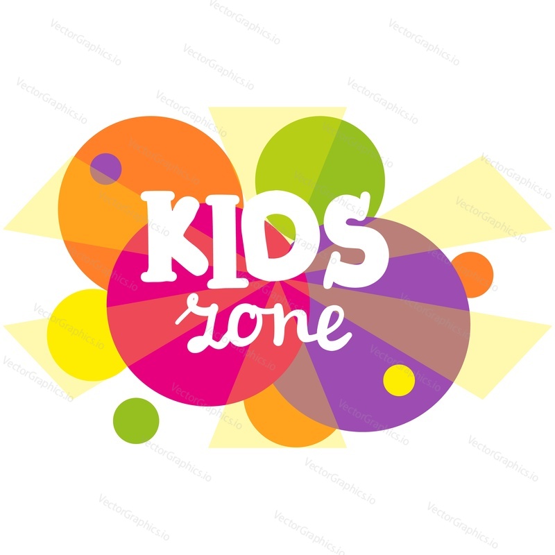 Kids zone label vector. Ikona hry na hřišti a zábavné oblasti. Dětská herna pro párty zábavu a volnočasové aktivity. Kreslený bublina, ray design odznak izolovaných na bílém pozadí