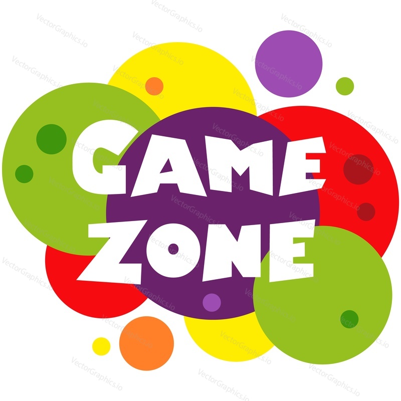 Game zone label vector. Child party room icon. Kid fun area, playground for children leisure entertainment badge illustration. Cartoon color air bubble design isolated on white background