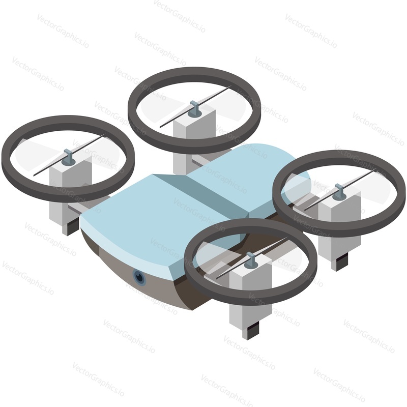 Vector drone with digital camera isometric icon. Aircraft unmanned surveillance and videography equipment isolated on white background