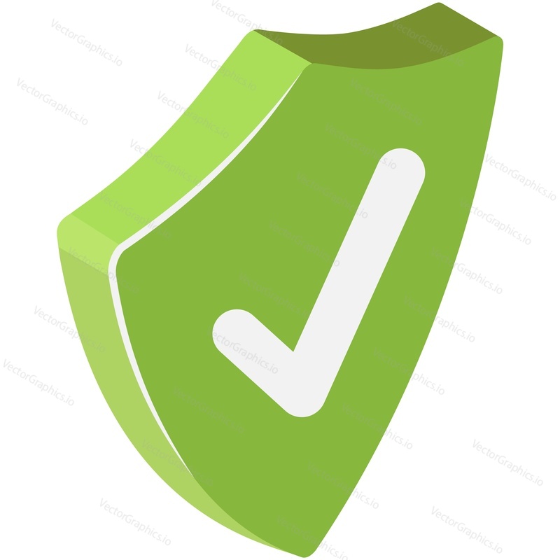 Isometric shield with checkmark tick. Check, certified, approved and safe vector. Internet safety or security access icon isolated on white background