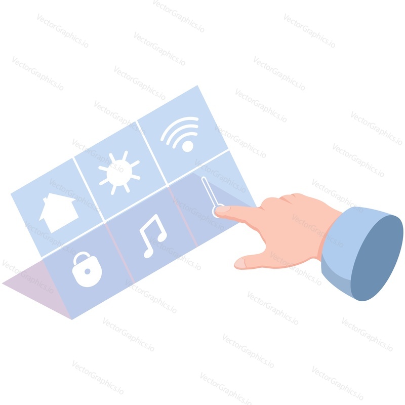 Smart home control panel vector icon. Energy, climate, music, wifi system and cctv house remote monitoring and management application. Isometric illustration isolated on white background