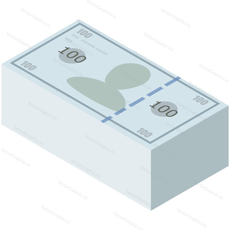 Money cash stack vector icon. Paper currency banknote pile illustration isolated on white background. Bank and finance, tax payment, debt and loan isometric symbol