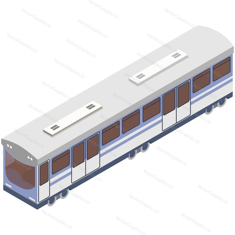 Isometric metro train 3d vector. Speed subway locomotive icon. passenger wagon of electric commuter or intercity railway transport isolated on white background