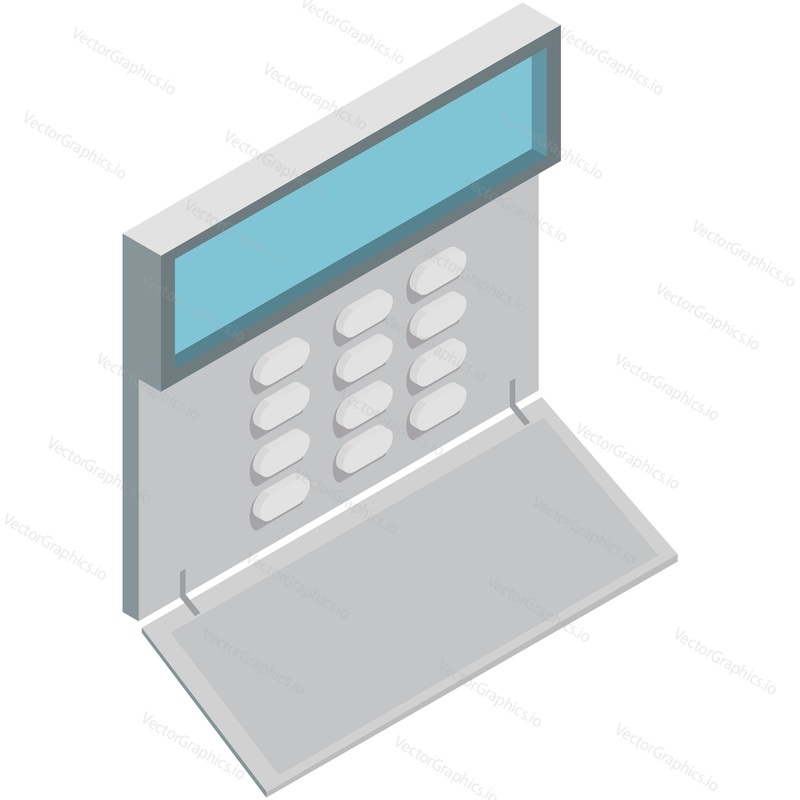 Access code lock panel safe control privacy system passcode or password entry isometric vector. Electronic secure and protection for office, home surveillance technology