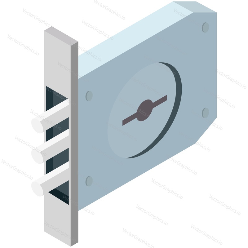 Home door lock isolated isometric vector icon on white background. Modern metal multiple padlock with keyhole. House security system for safe and private protection