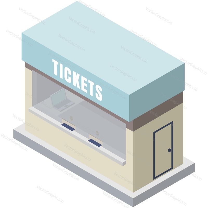 Booth selling train ticket isometric vector. Metro station kiosk 3d for underground travel pass card purchase isolated on white background