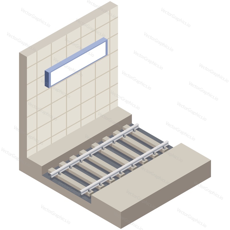 Isometric train station metro with railway vector. Subway rail icon. Underground tunnel line illustration. Fast city railroad public transportation track cutaway isolated on white background