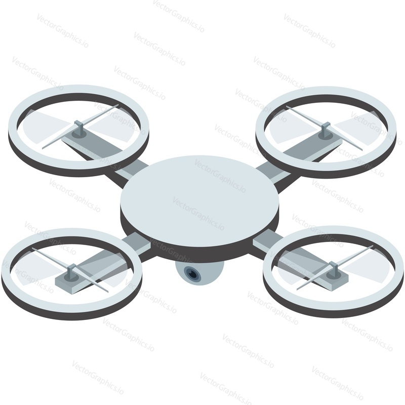 Vector quadrocopter with video action camera isometric icon. Aerial unmanned surveillance equipment isolated on white background