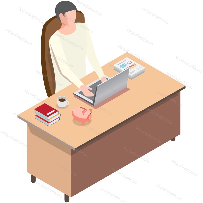 Man donate money online vector. Financial charity via digital device. Quick help and people support on internet. Donation isometric illustration isolated on white background