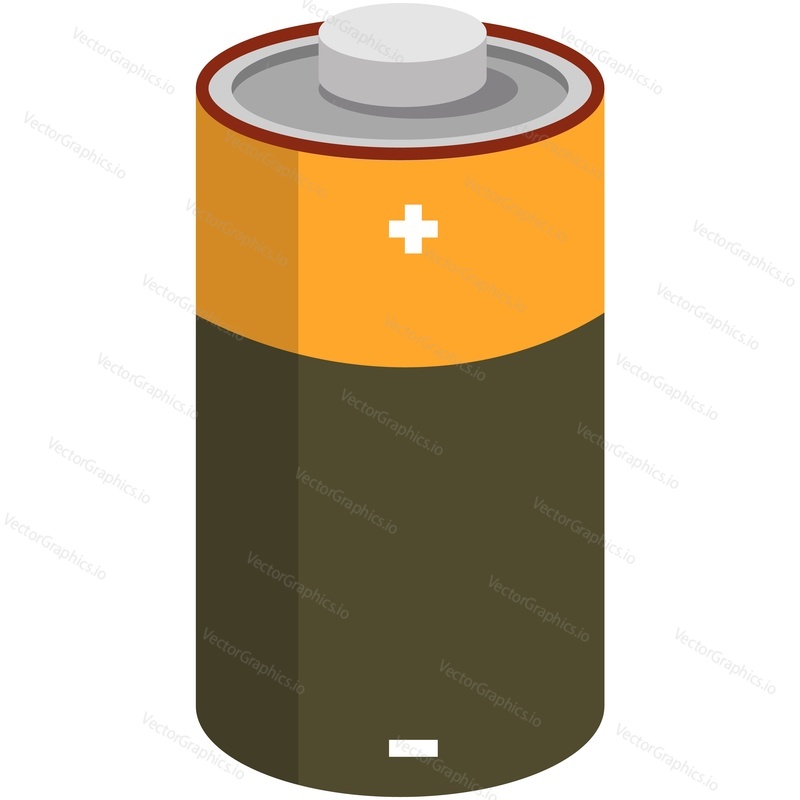 Isometric power battery isolated vector icon. AA or AAA cylinder rechargeable alkaline accumulator 3d illustration on white background. Electricity equipment for charge point