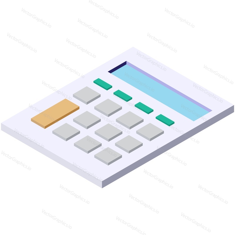 Calculator with button keyboard isometric vector. Finance calculate, economy accounting and balance calculation 3d symbol isolated on white background