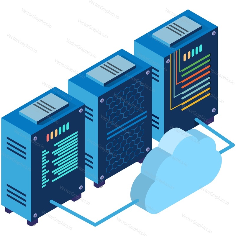 Cloud data server vector. Isometric technology database center for storage information. Network infrastructure, datacenter 3d icon isolated on white background