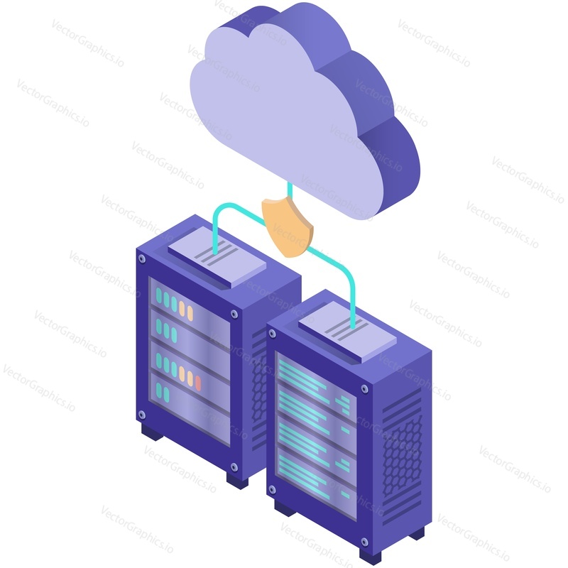 Secure cloud data storage vector. Isometric internet network service technology, information database safe access icon isolated on white background