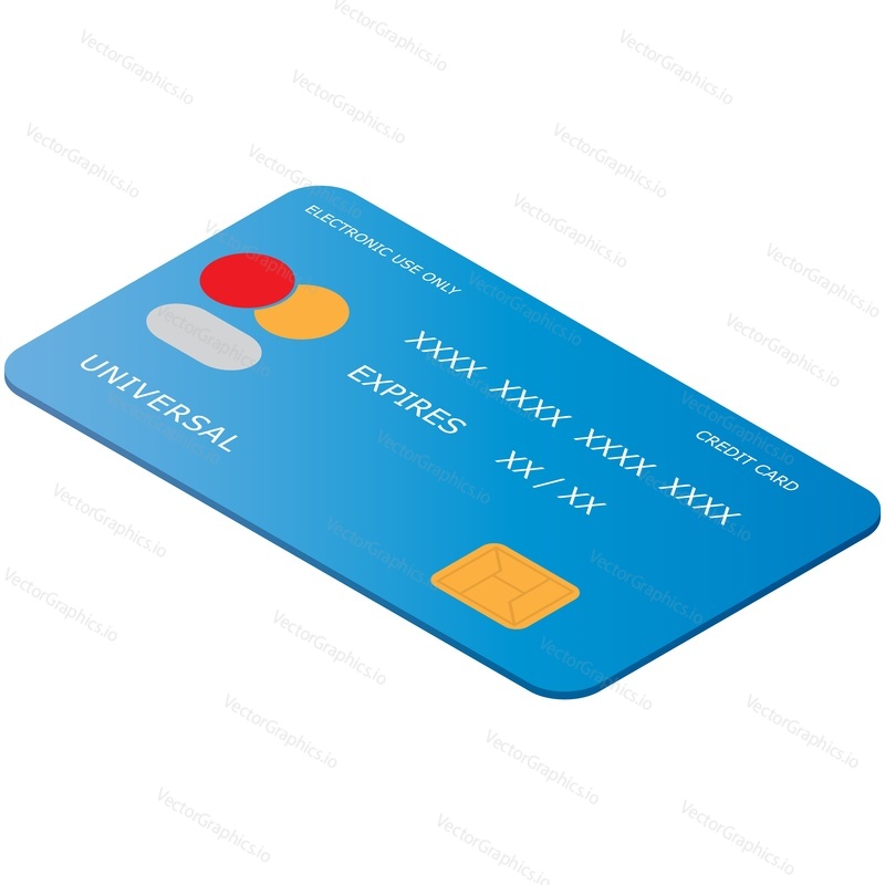 Plastic bank credit or debit card for electronic cashless payment isometric vector icon isolated on white background