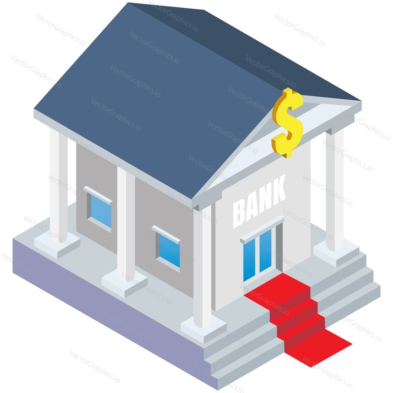 Bank isometric building 3d vector icon. Financial structure isolated on white background. Banking service, mobile application symbol