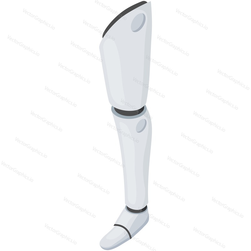 Prosthetic leg bionic artificial prosthesis vector icon. Isometric amputee limb prosthesis foot 3d illustration. Mechanical exoskeleton medical equipment and technology for disabled people isolated