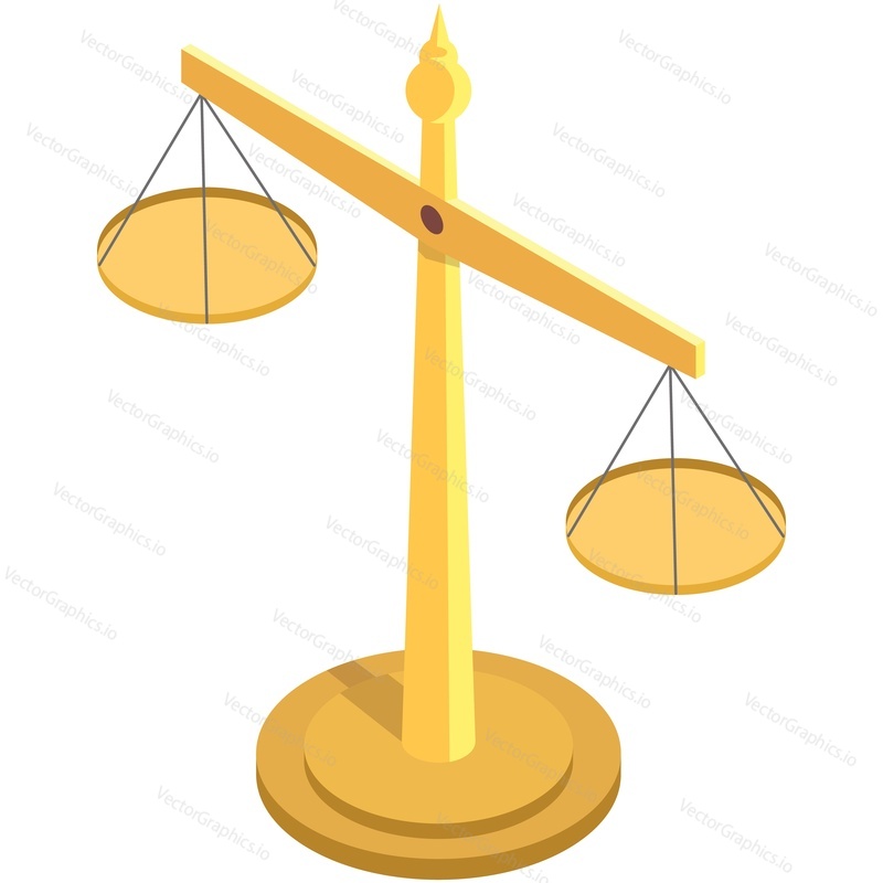 Balance icon zákon měřítko izometrický vektor. Soudce a právní spravedlnost libra symbol izolovaných na bílém pozadí. Nízké pevné nebo dvorní 3D logo