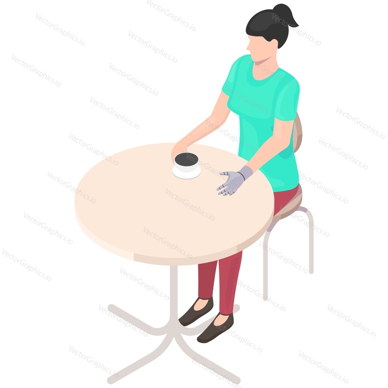 Woman with bionic hand vector.