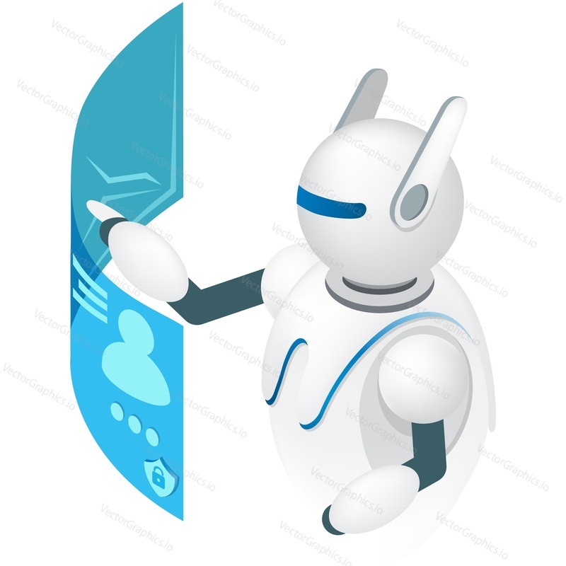 AI bot virtual assistant vector. Isometric chat robot or smart digital assistant icon isolated on white background. Artificial intelligence technology for help and support