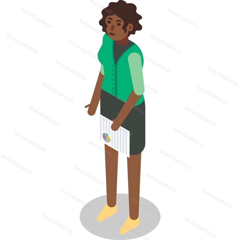 African american woman with credit report document vector icon isolated on white background