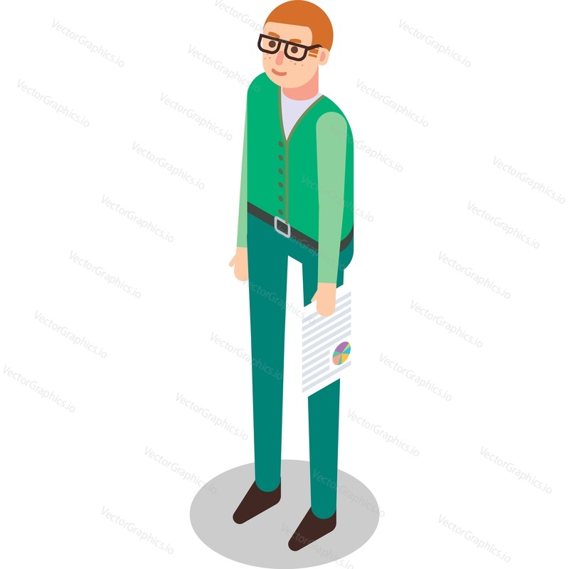 Office worker with business finance report icon vector. People character, job person isolated on white background