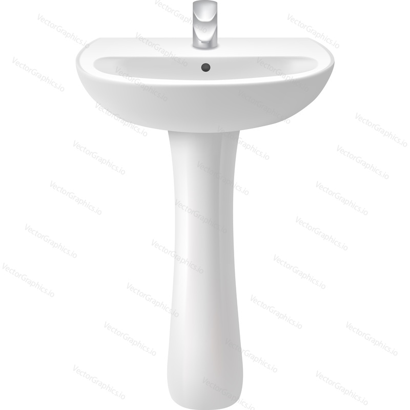 Sink realistic icon. Bathroom toilet basin vector isolated on white background. Washstand bowl with tap restroom interior furniture