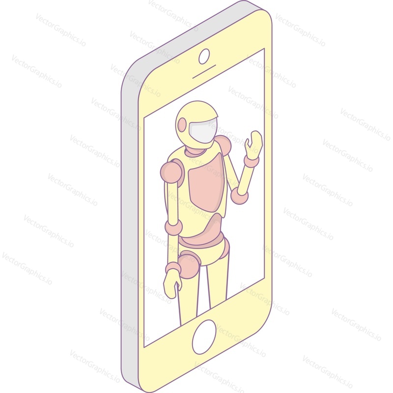 Chat bot assistant icon. Mobile ai support app service vector. Robot on phone screen isolated on white background