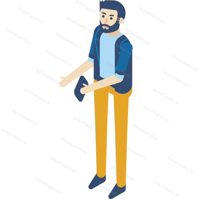 Man talking standing with phone in hand icon vector. Person with mobile isolated on white background