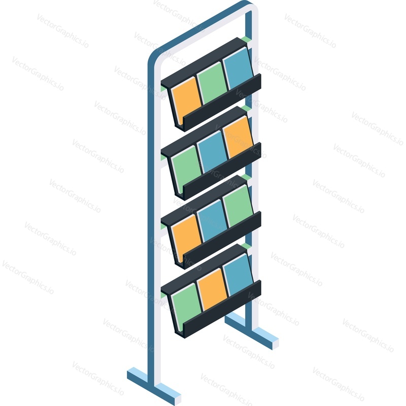 Office rack shelf with bank document folder vector icon. 3d file archive isometric storage shelves stack isolated. Business interior design element