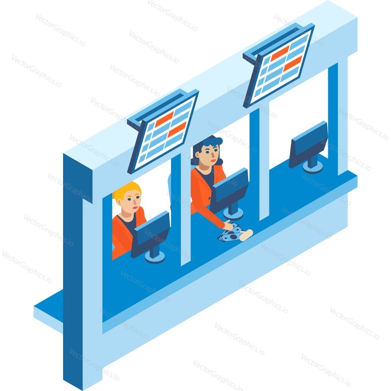 Bank cashier at counter window vector icon. People service. Reception office desk with worker person isolated on white background