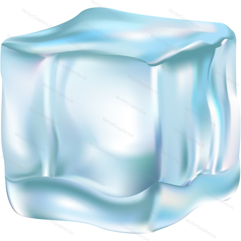 Ice cube vector icon. Frozen water transparent clear block isolated on white background. Cool liquid piece 3d isometric design