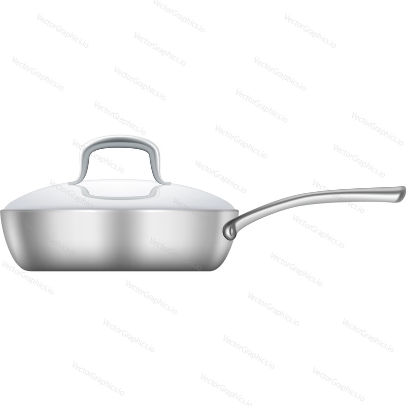 Saucepan utensil under lid for cooking food realistic vector icon. Pan pot isolated cookware on white background