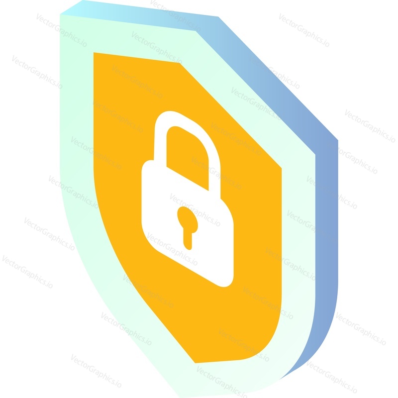 Shield with lock icon. Vector safety web access. Safe password, privacy guard secure and protect. Antivirus symbol