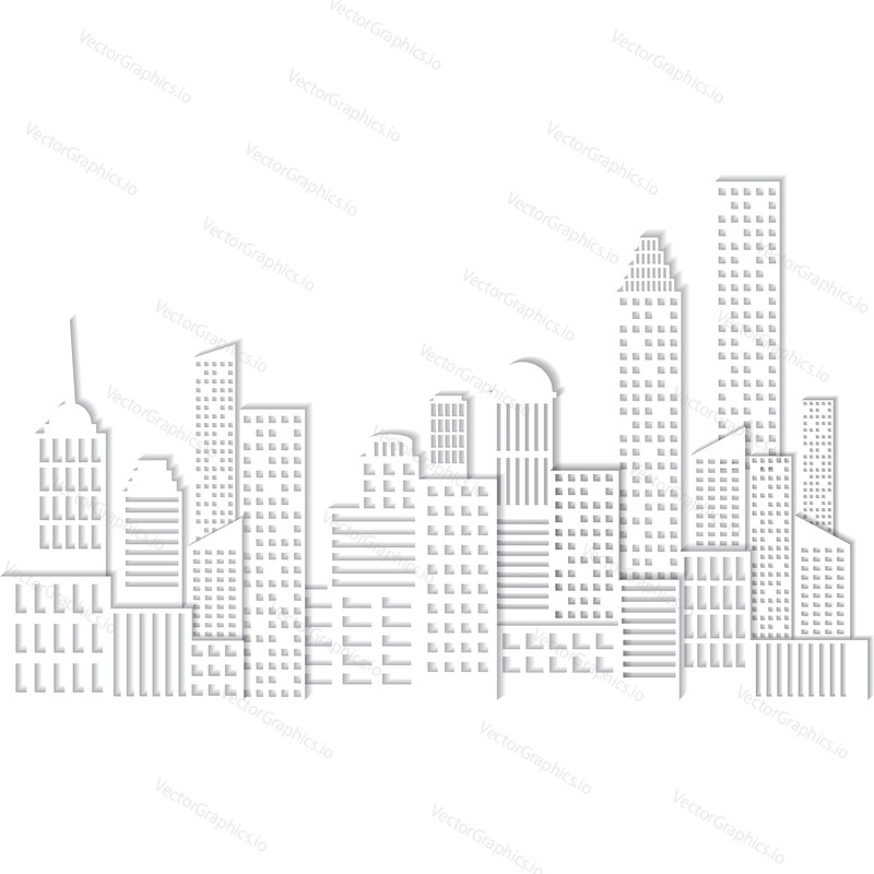 City skyscraper vector icon. White paper cut skyline silhouette. Skyscraper town background. Cityscape design. Urban landscape with office business centre and landmark