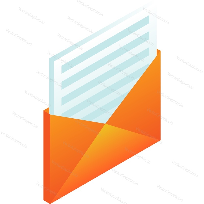 Email letter 3d icon. Isometric vector mail message envelop symbol. Send newsletter. Open correspondence isolated on white background