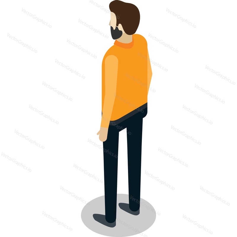 Man standing isolated on white icon vector. Freelance businessman, executive manager, office worker back view