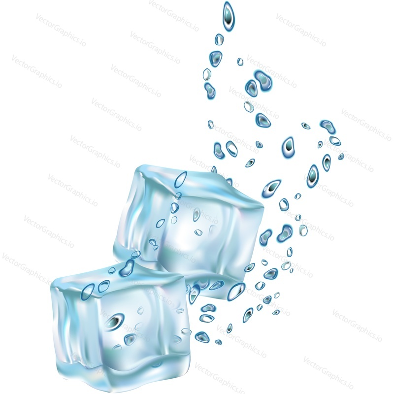 Two ice cube floating in bubble vector icon. Frozen liquid block for icy cold drink isolated on white background