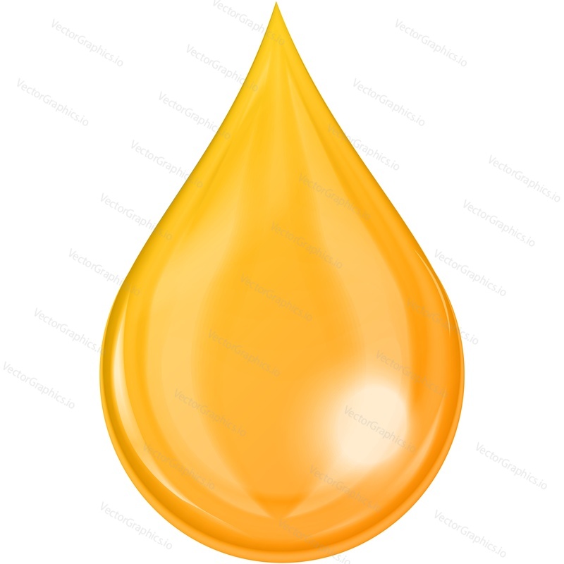 Oil drop vector. Liquid droplet icon. Gold honey drip isolated on white background. Realistic golden organic essential cosmetic lubricant falling