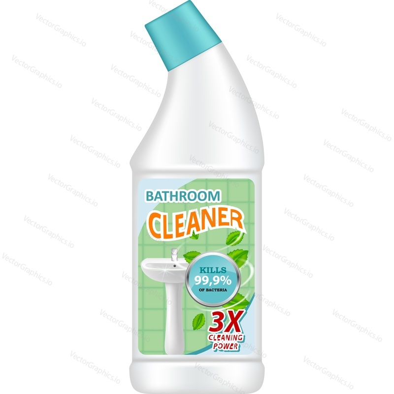 Bathroom cleaner bottle vector. Liquid detergent product. Chemicals for sanitary and hygiene realistic design isolated on white background