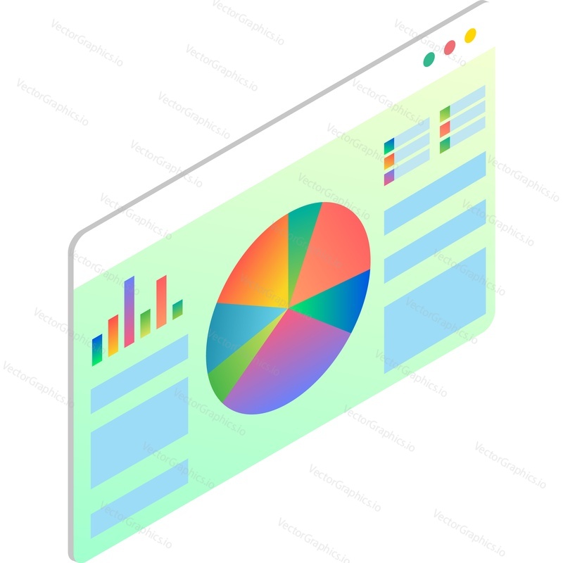 Isometric data chart and graph vector icon. SEO technology for information analysis statistic